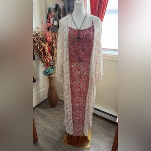 Elegant Red floral Paisley, maxi dress